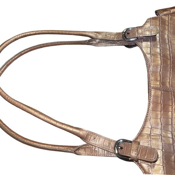 Maxx New York Gold Crocodile Embossed Print Leather Shoulder Bag Purse - Picture 4 of 7